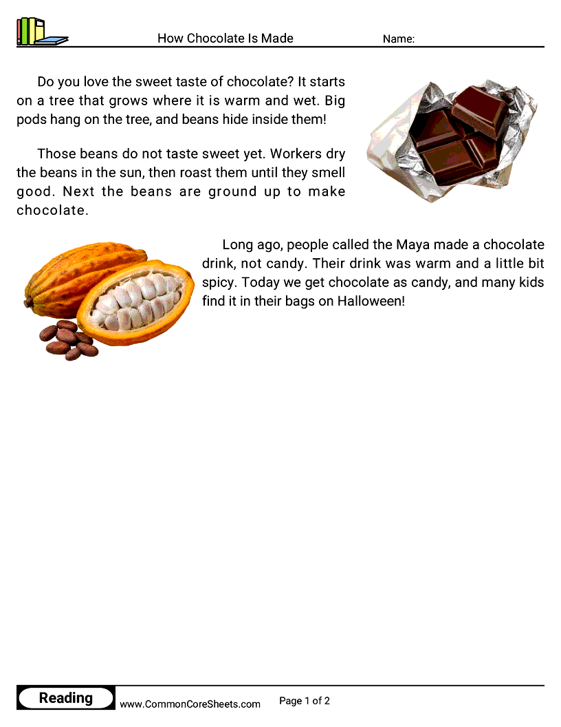 1st Grade 31 Days of Halloween Reading - How Chocolate Is Made worksheet