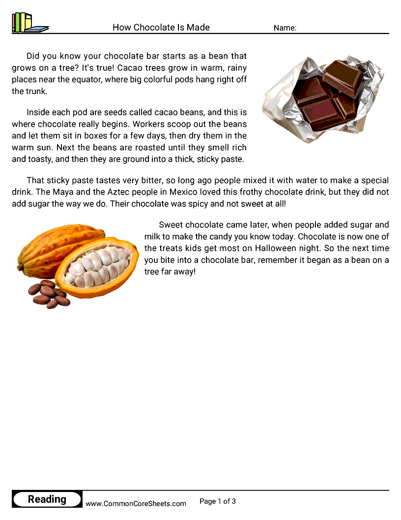 2nd Grade 31 Days of Halloween Reading - How Chocolate Is Made worksheet