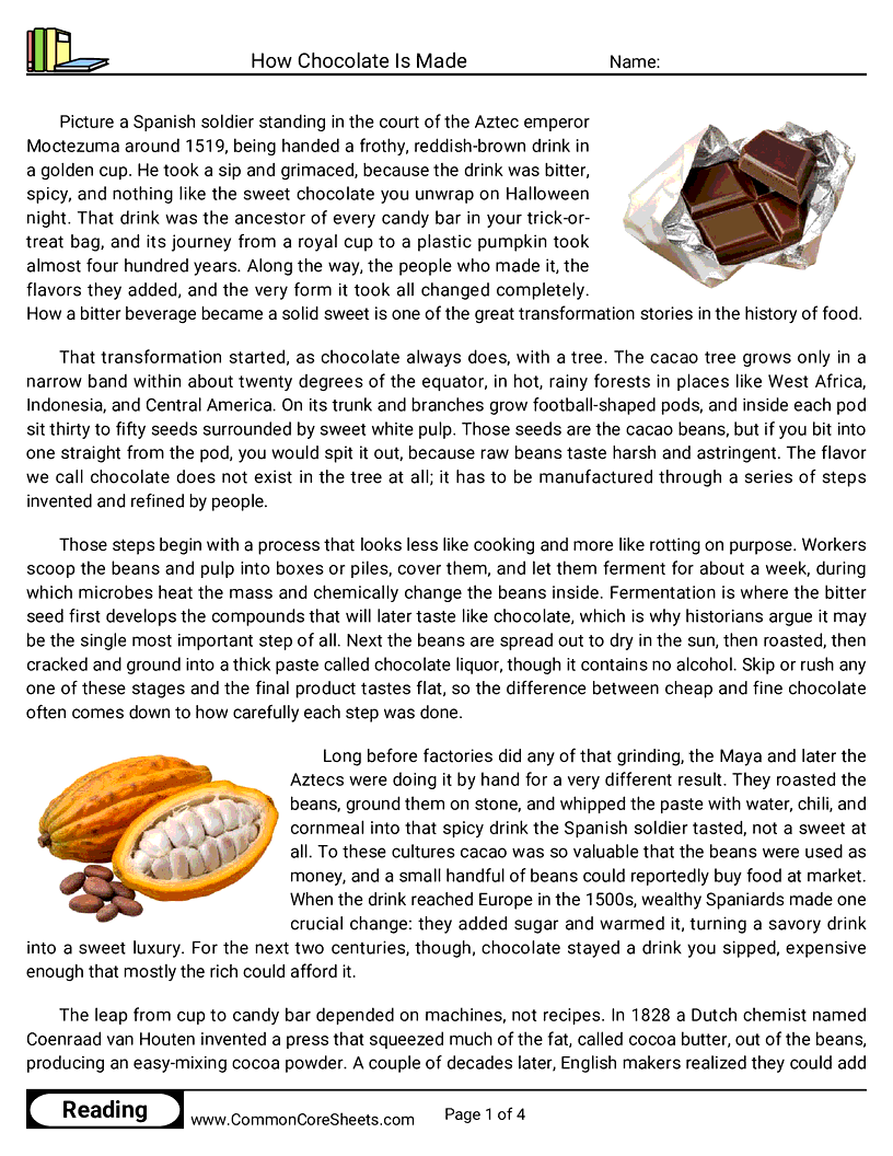 8th Grade 31 Days of Halloween Reading - How Chocolate Is Made worksheet