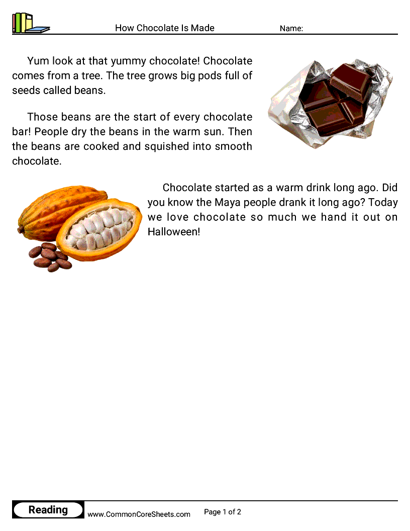 Kindergarten 31 Days of Halloween Reading - How Chocolate Is Made worksheet