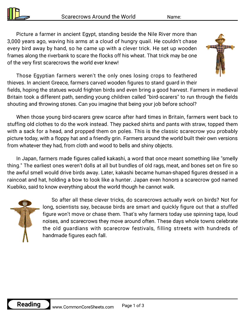 31 Days of Halloween Reading - Scarecrows Around the World worksheet
