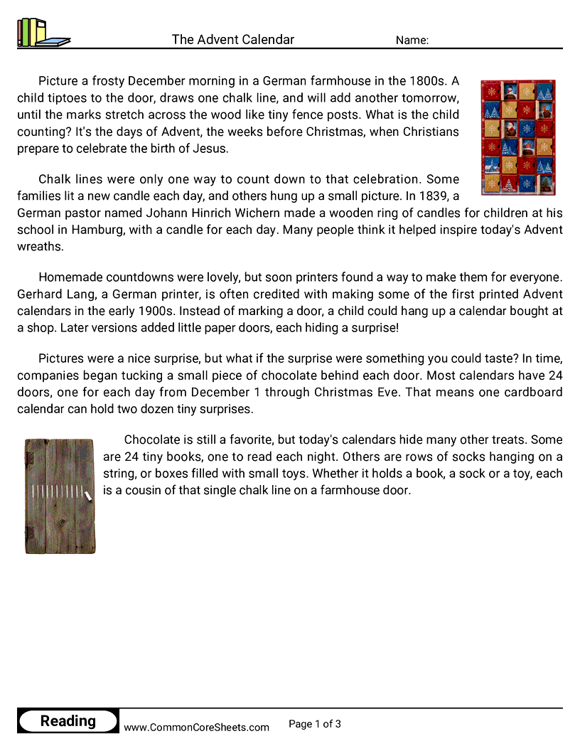 The Advent Calendar worksheet preview