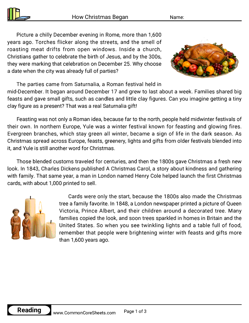 How Christmas Began worksheet preview