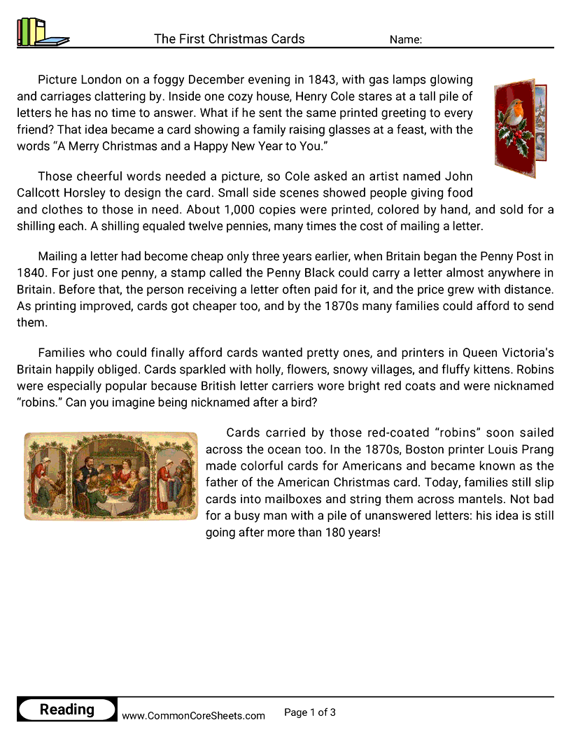 The First Christmas Cards worksheet preview