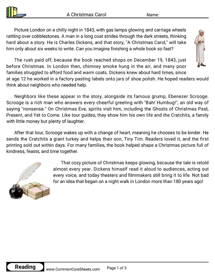 A Christmas Carol worksheet preview