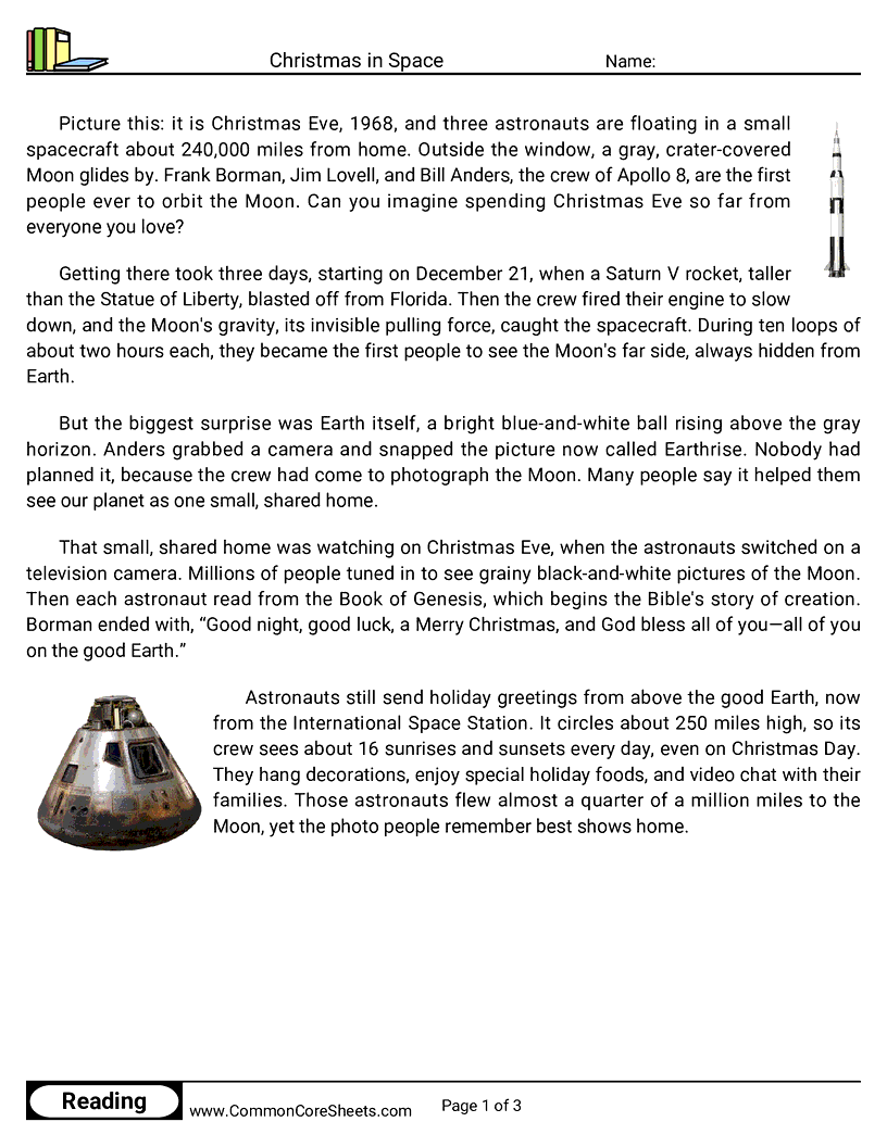 Christmas in Space worksheet preview