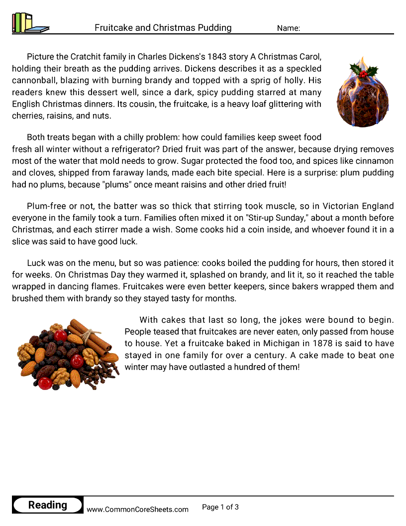 Fruitcake and Christmas Pudding worksheet preview