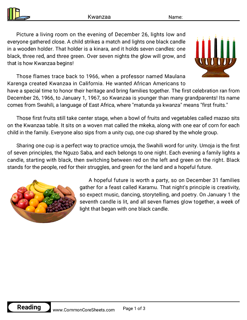 Kwanzaa worksheet preview