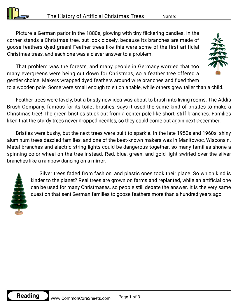 The History of Artificial Christmas Trees worksheet preview