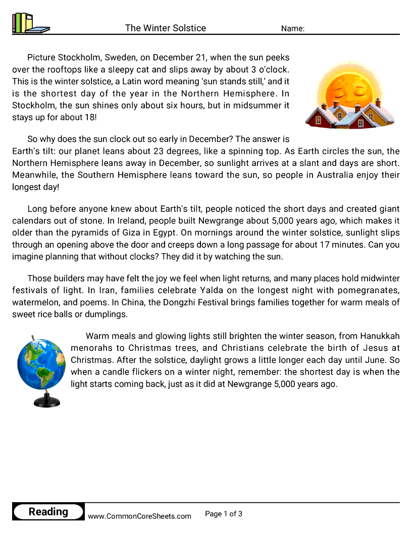 The Winter Solstice worksheet preview