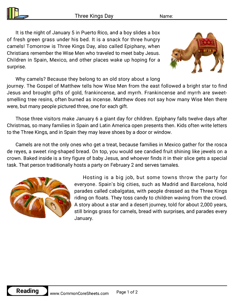 Three Kings Day worksheet preview