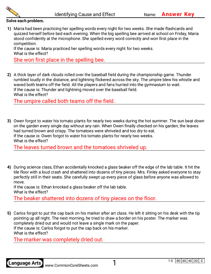 Reading Skills Worksheets - Identifying Cause and Effect  worksheet