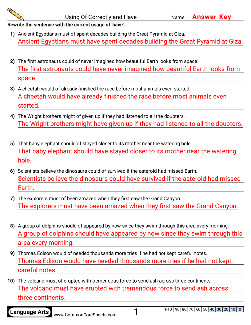 Parts of Speech Worksheets - Using Of Correctly and Have  worksheet