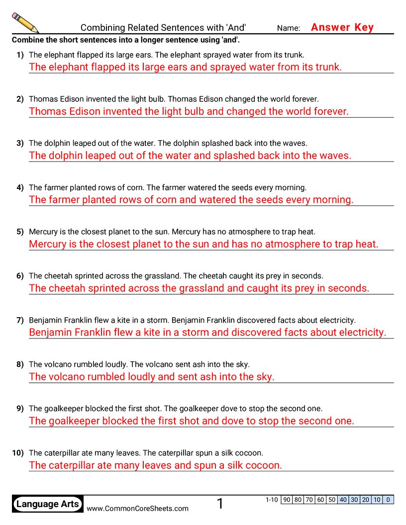 Sentence Worksheets - Combining Contradictory Sentences with 'And'  worksheet