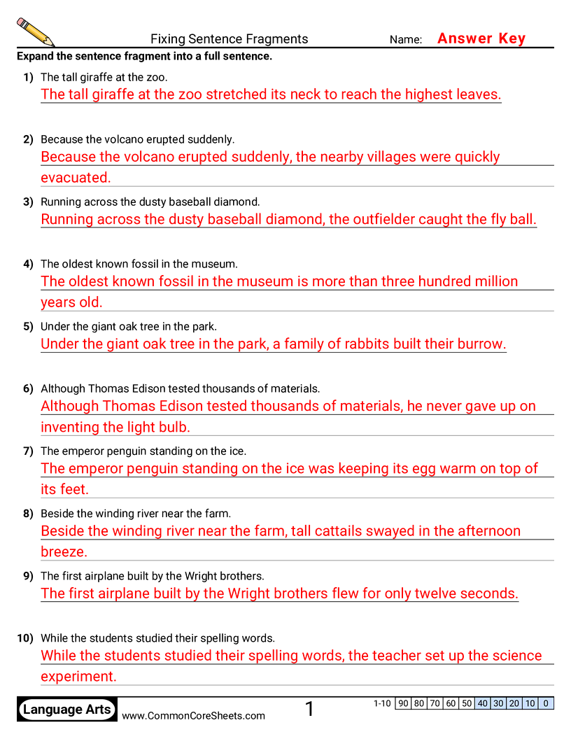 Sentence Worksheets - Fixing Sentence Fragments  worksheet