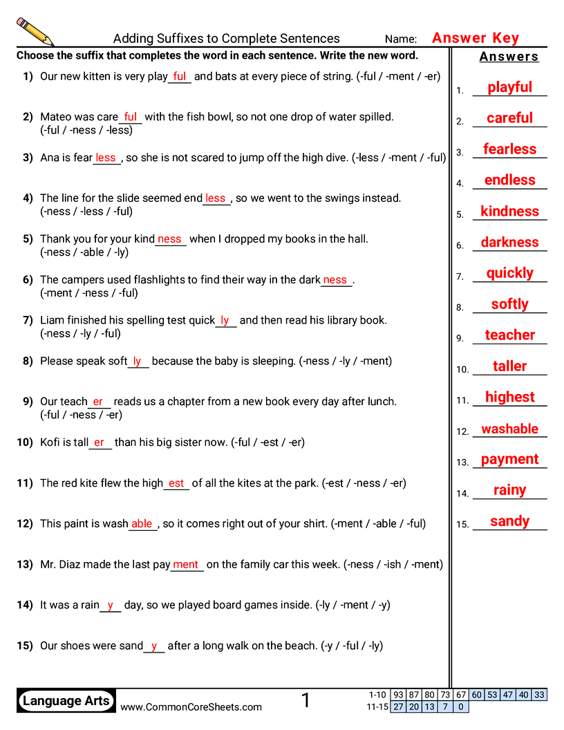 3rd Grade Vocabulary Worksheets - Adding Suffixes to Complete Sentences worksheet