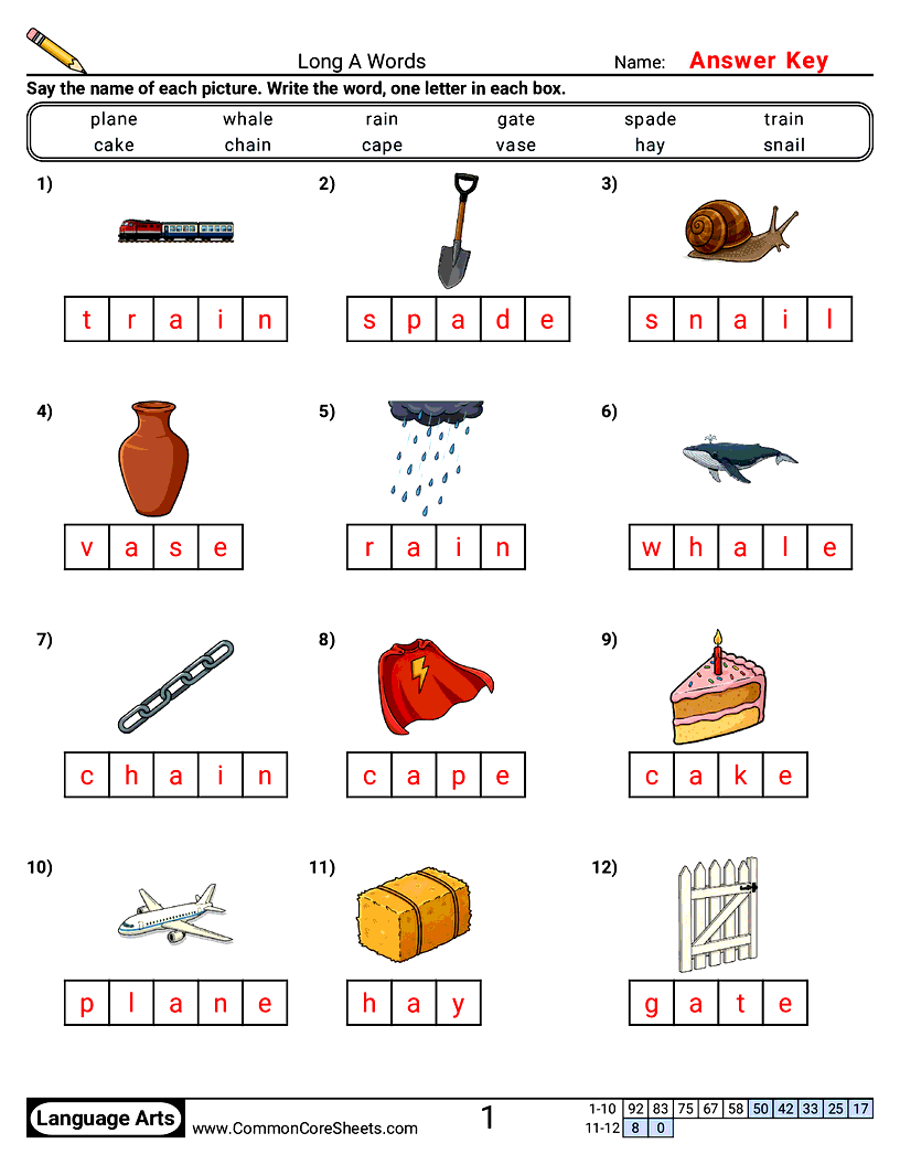 Phonics Worksheets - Long A Words worksheet
