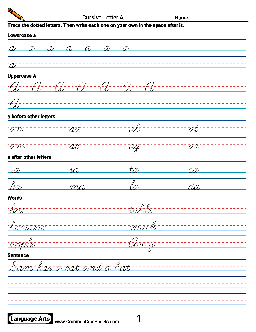 Cursive Writing Worksheets - Cursive Letter A worksheet