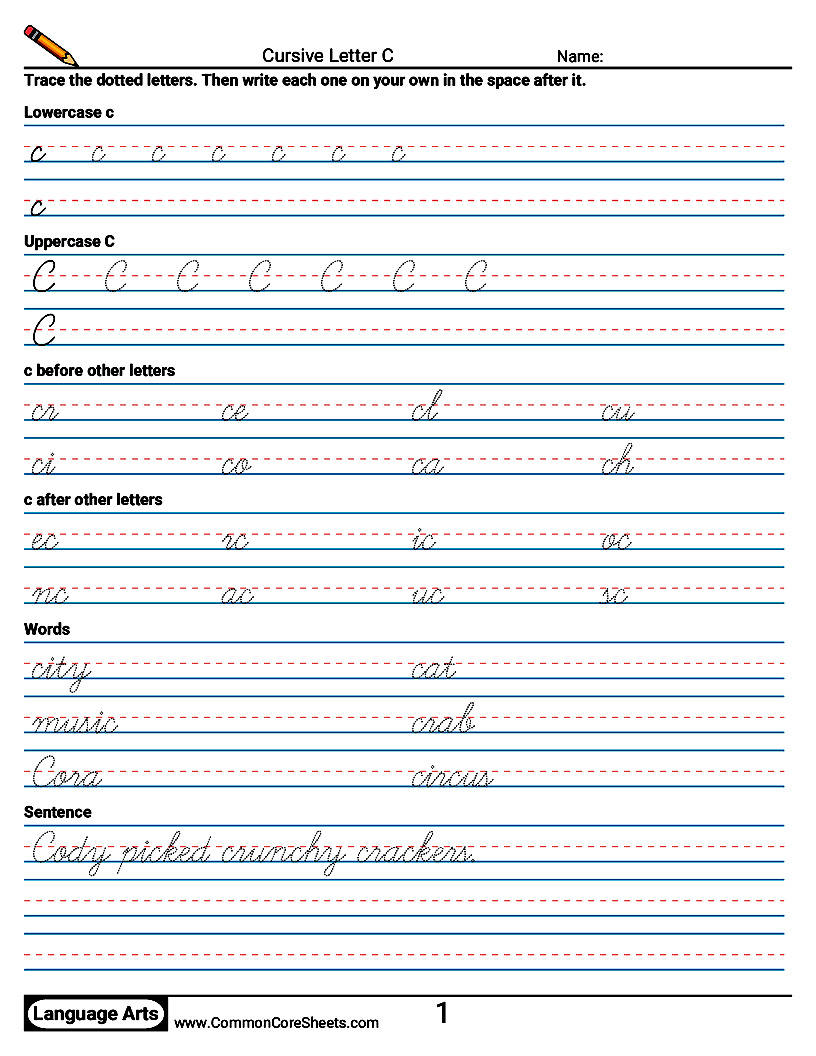 Cursive Writing Worksheets - Cursive Letter C worksheet