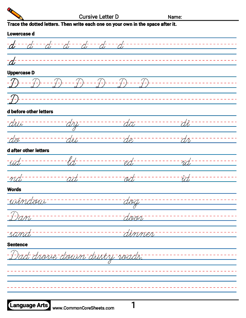 Cursive Writing Worksheets - Cursive Letter D worksheet