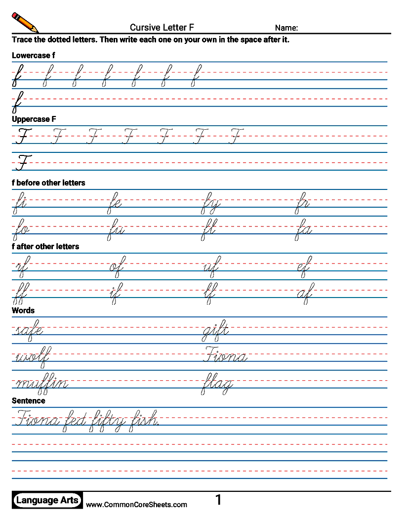 Cursive Writing Worksheets - Cursive Letter F worksheet