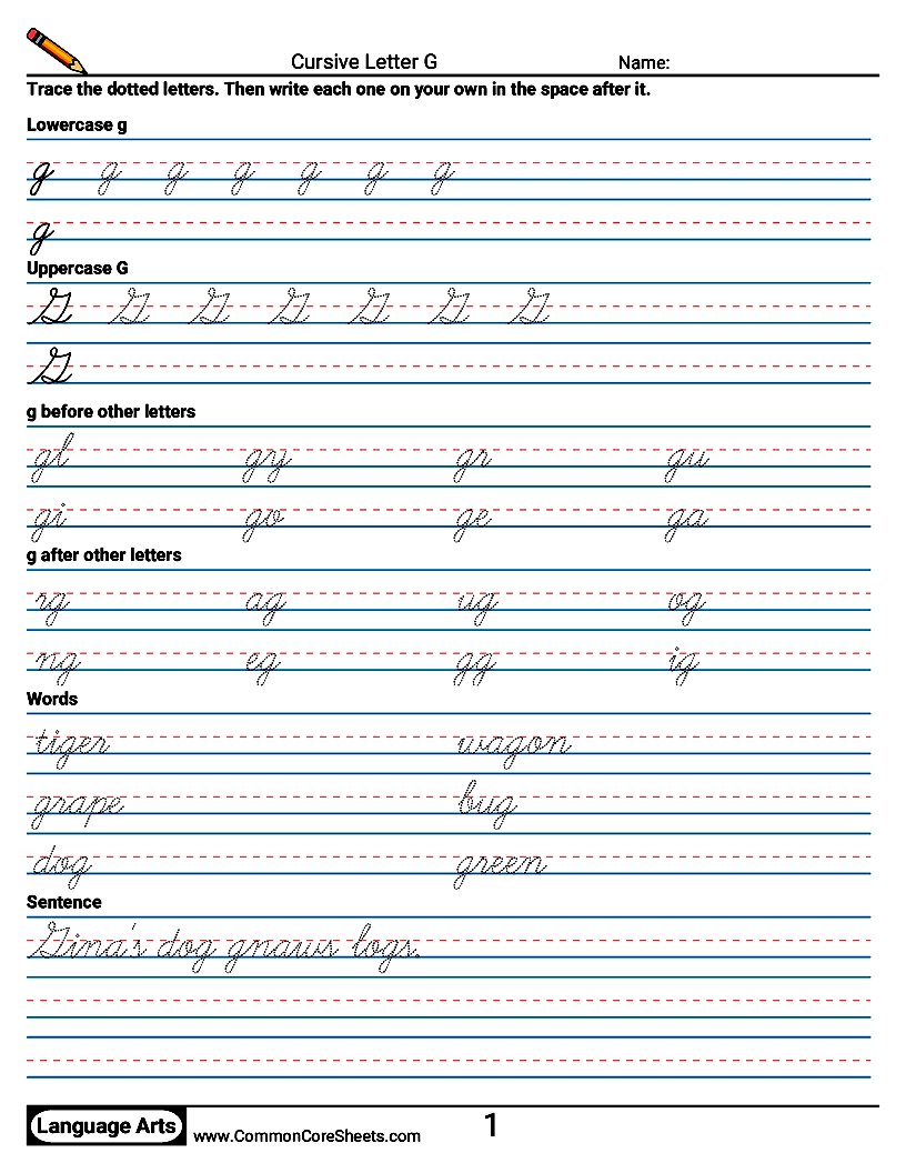 Cursive Writing Worksheets - Cursive Letter G worksheet