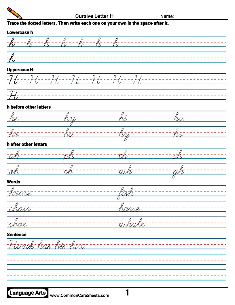Cursive Writing Worksheets - Cursive Letter H worksheet
