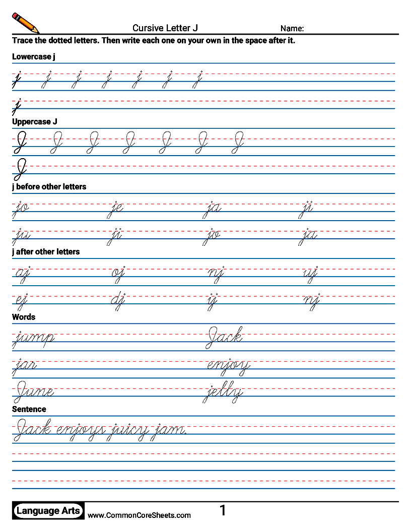 Cursive Writing Worksheets - Cursive Letter J worksheet