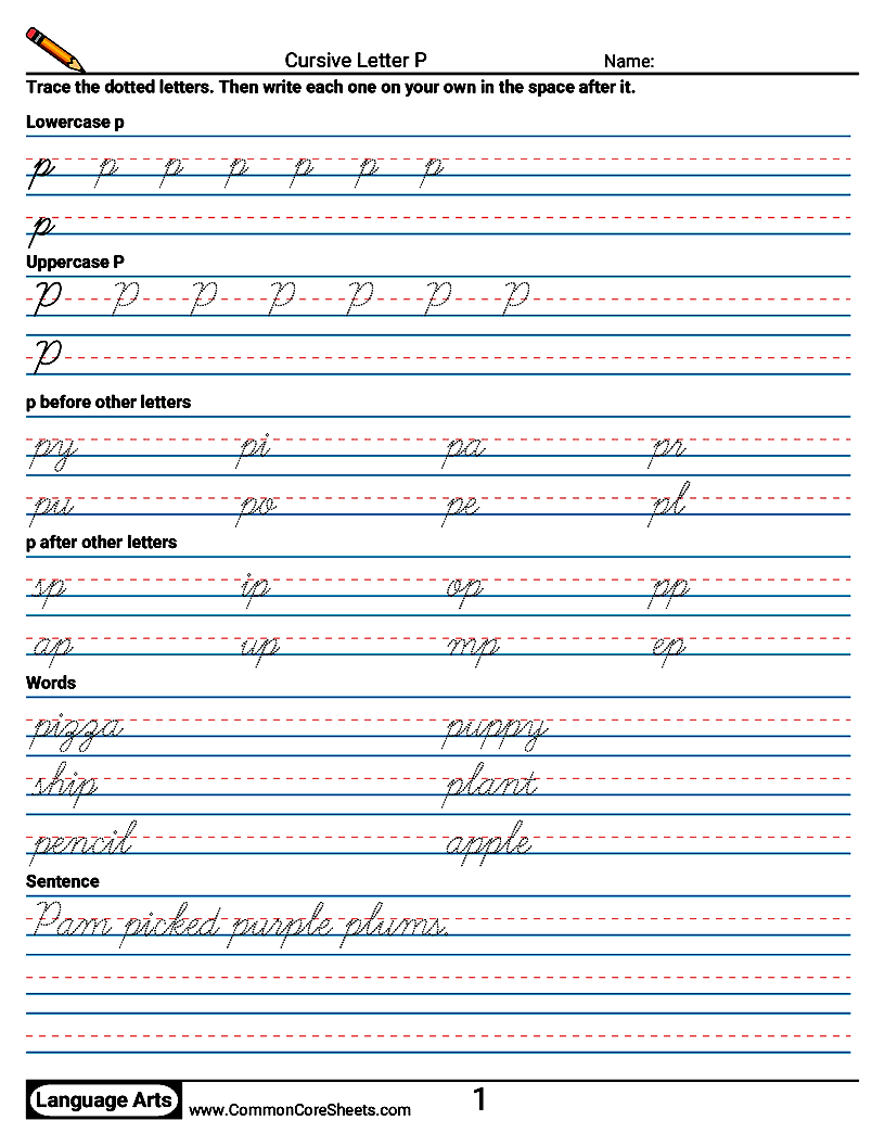 Cursive Writing Worksheets - Cursive Letter P worksheet