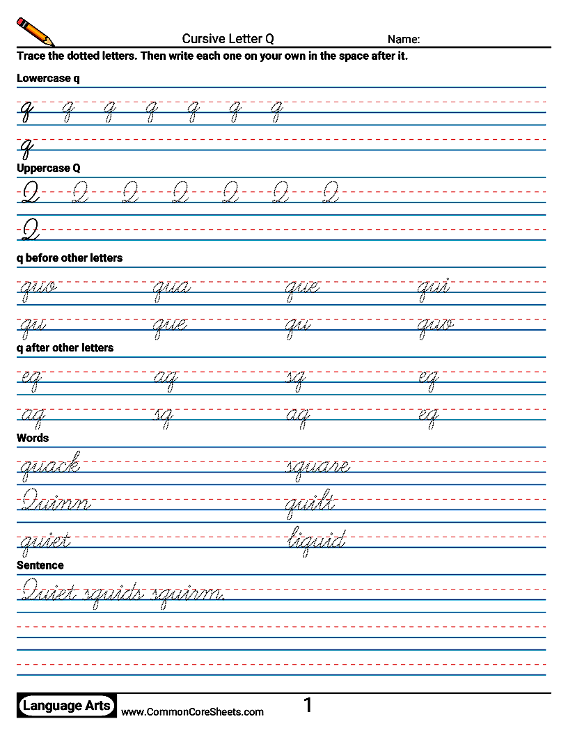 Cursive Writing Worksheets - Cursive Letter Q worksheet