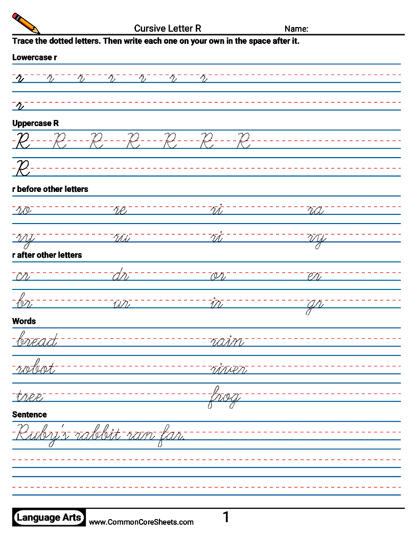 Cursive Writing Worksheets - Cursive Letter R worksheet