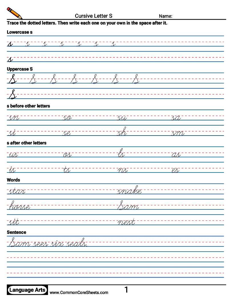 Cursive Writing Worksheets - Cursive Letter S worksheet