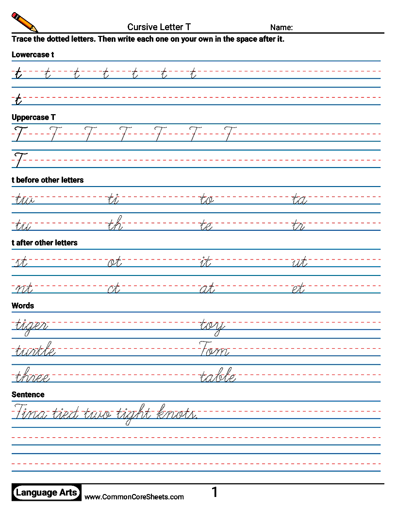 Cursive Writing Worksheets - Cursive Letter T worksheet