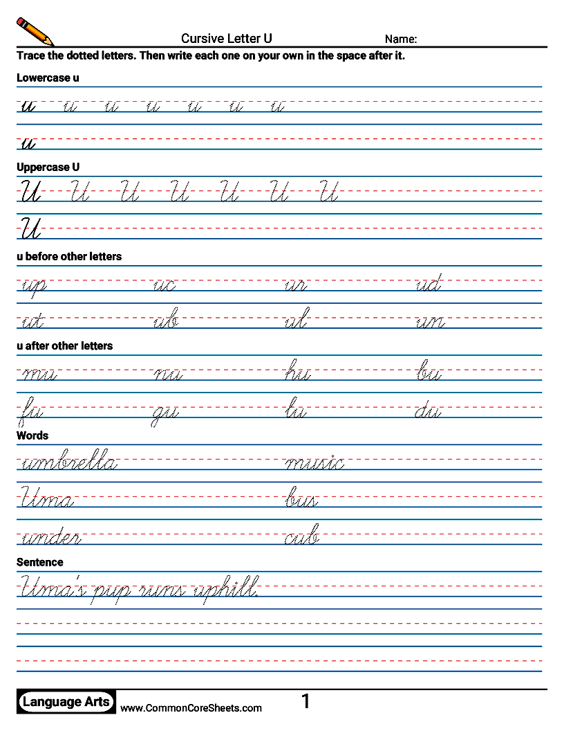 Cursive Writing Worksheets - Cursive Letter U worksheet