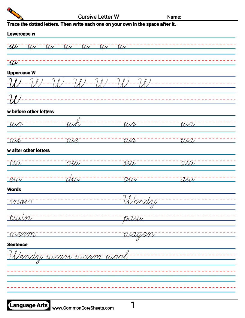 Cursive Writing Worksheets - Cursive Letter W worksheet
