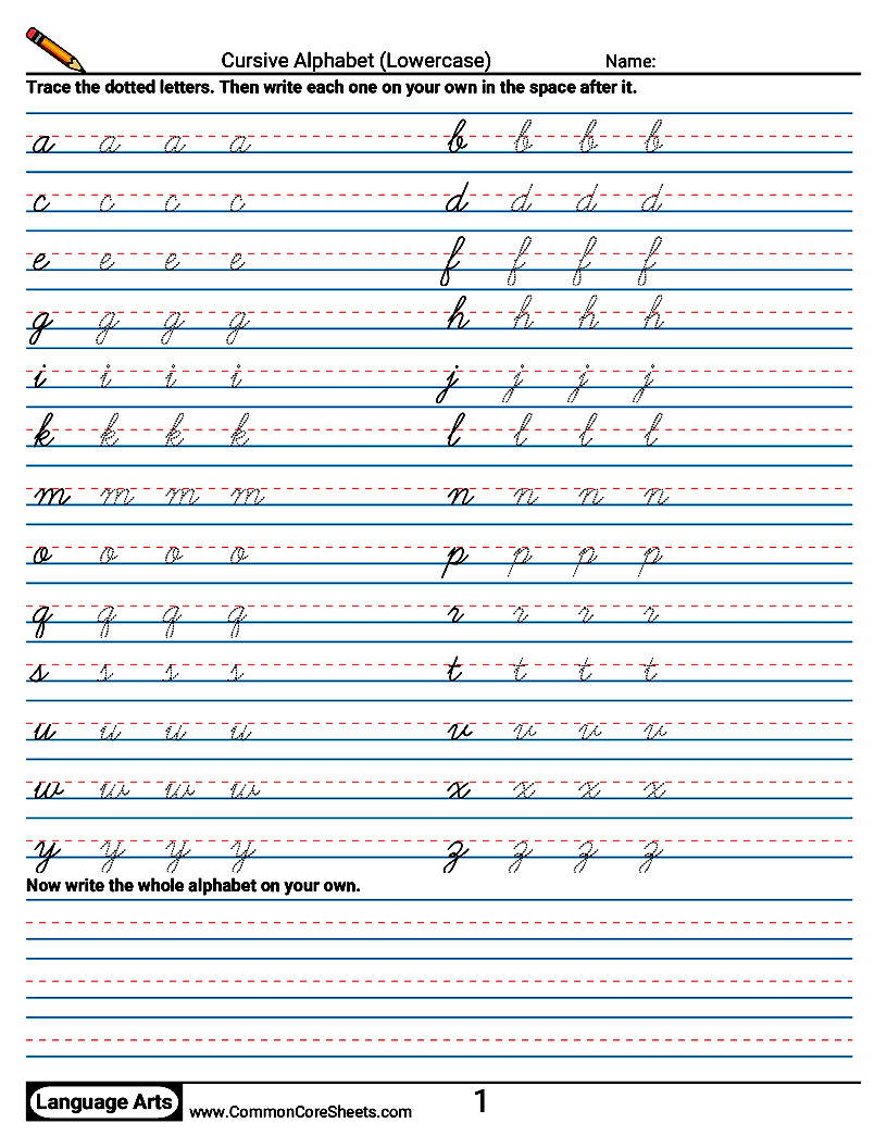 Cursive Writing Worksheets - Cursive Alphabet (Lowercase) worksheet