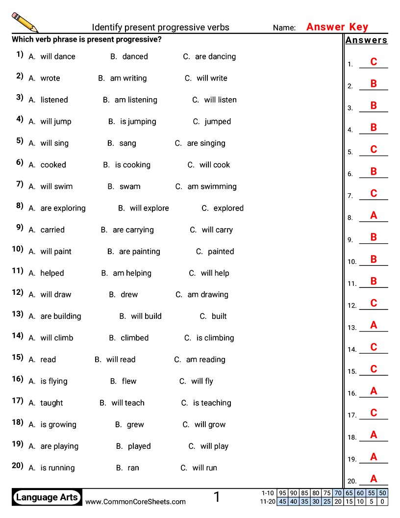 Identify present progressive verbs worksheet preview