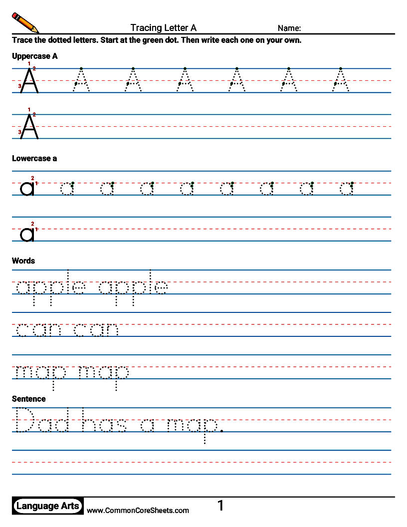 Handwriting Worksheets - Tracing Letter A worksheet