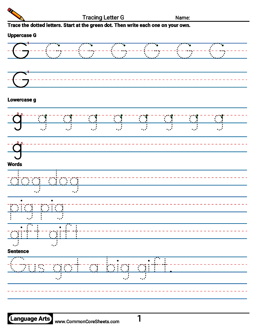 Handwriting Worksheets - Tracing Letter G worksheet