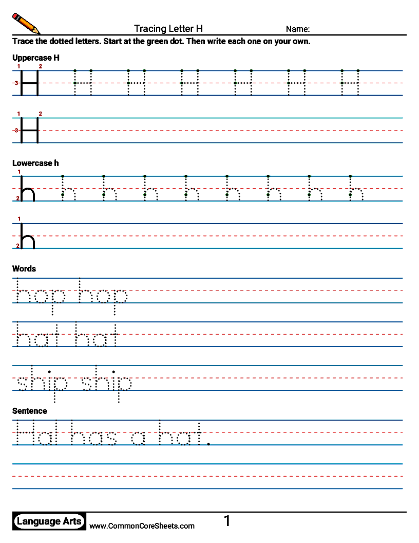 Handwriting Worksheets - Tracing Letter H worksheet