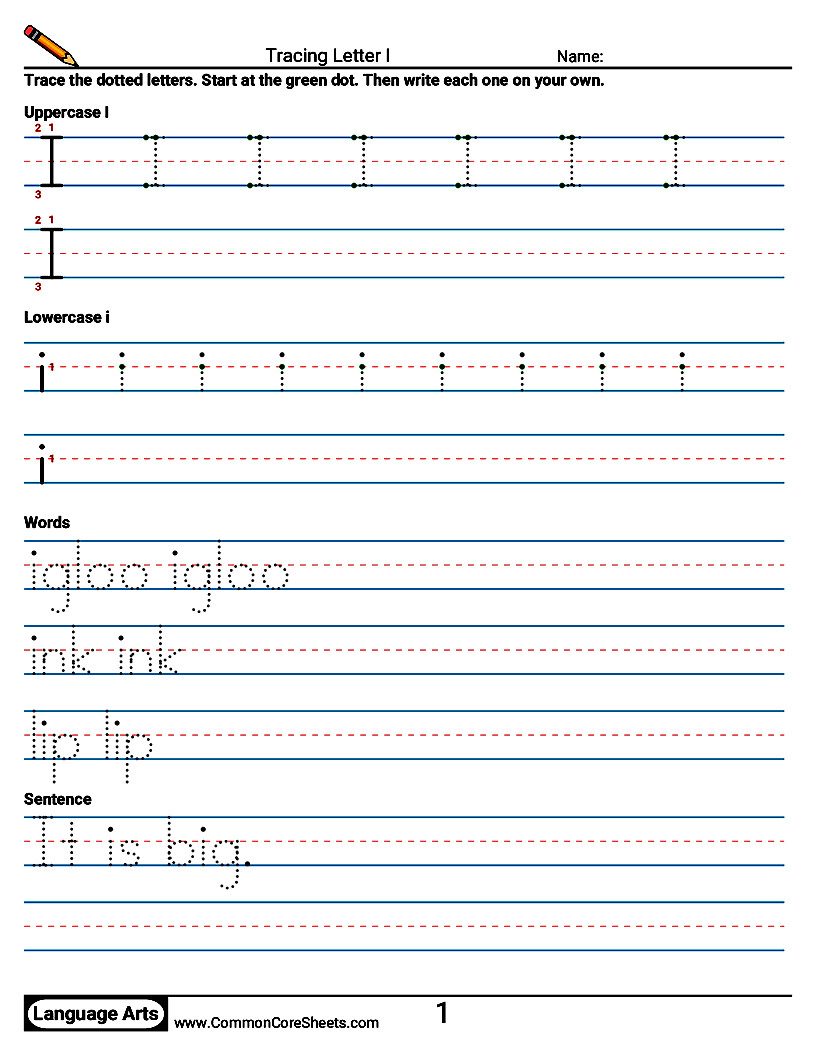 Handwriting Worksheets - Tracing Letter I worksheet