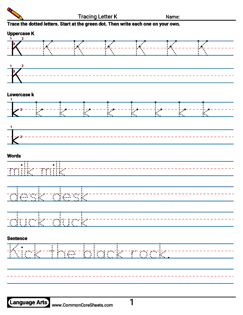 Handwriting Worksheets - Tracing Letter K worksheet