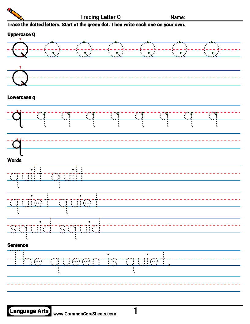 Handwriting Worksheets - Tracing Letter Q worksheet