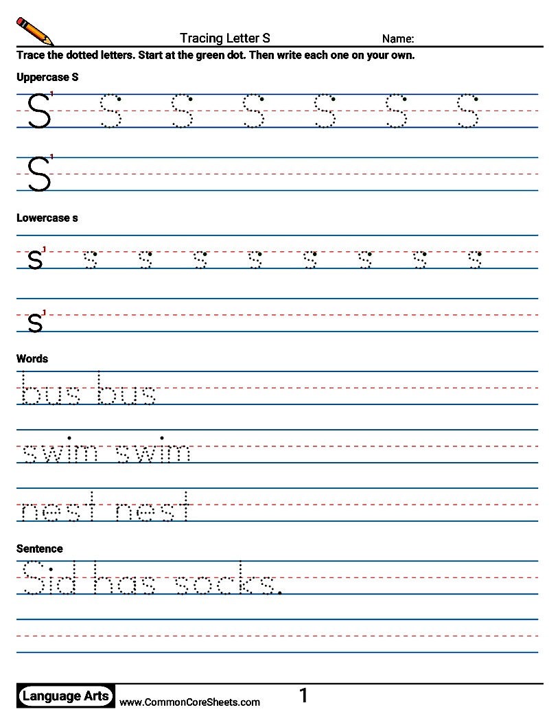 Handwriting Worksheets - Tracing Letter S worksheet