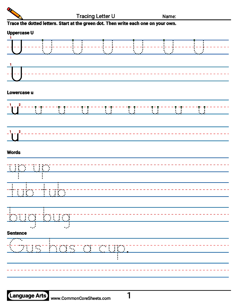 Handwriting Worksheets - Tracing Letter U worksheet