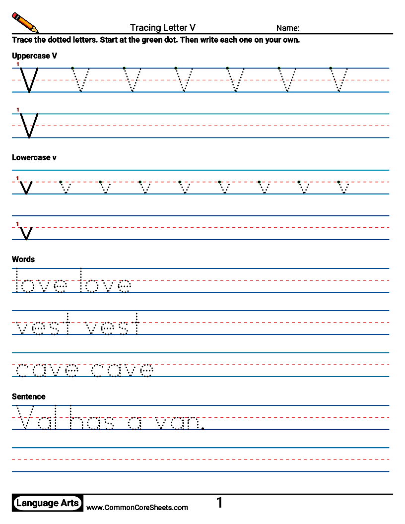 Handwriting Worksheets - Tracing Letter V worksheet