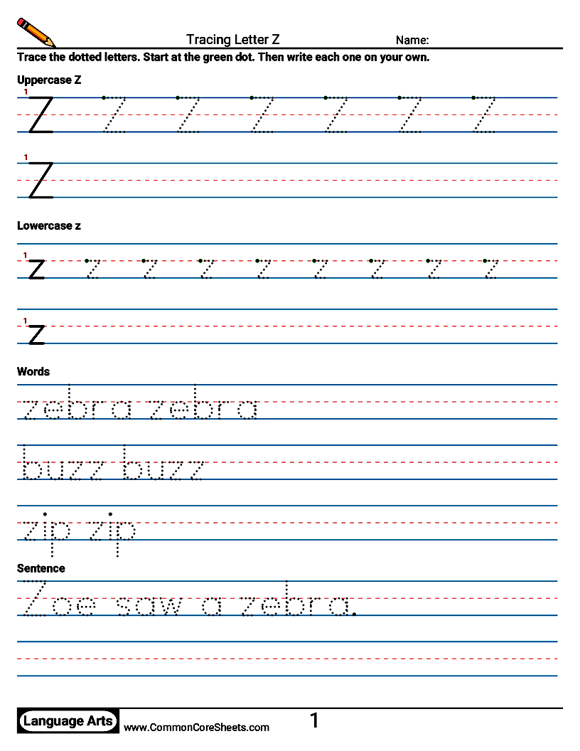 Handwriting Worksheets - Tracing Letter Z worksheet