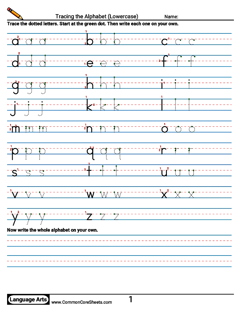 Handwriting Worksheets - Tracing the Alphabet (Lowercase) worksheet
