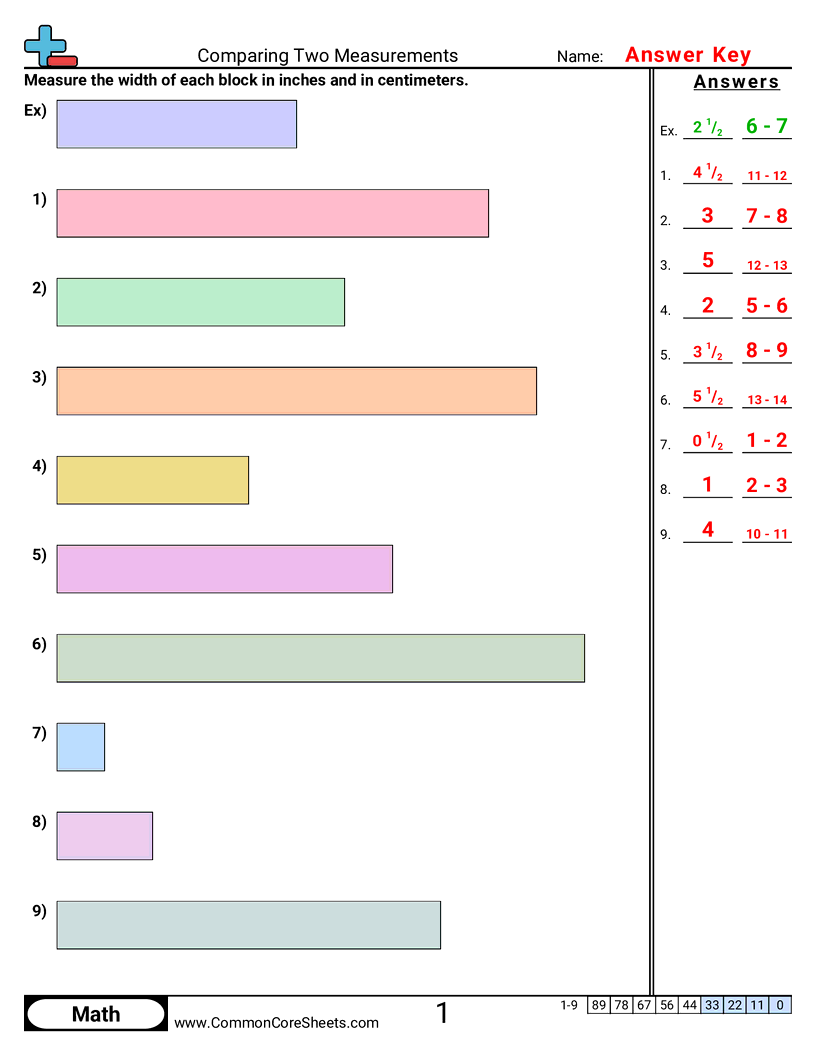 Measurement Worksheets - comparing-two-measurements-width worksheet