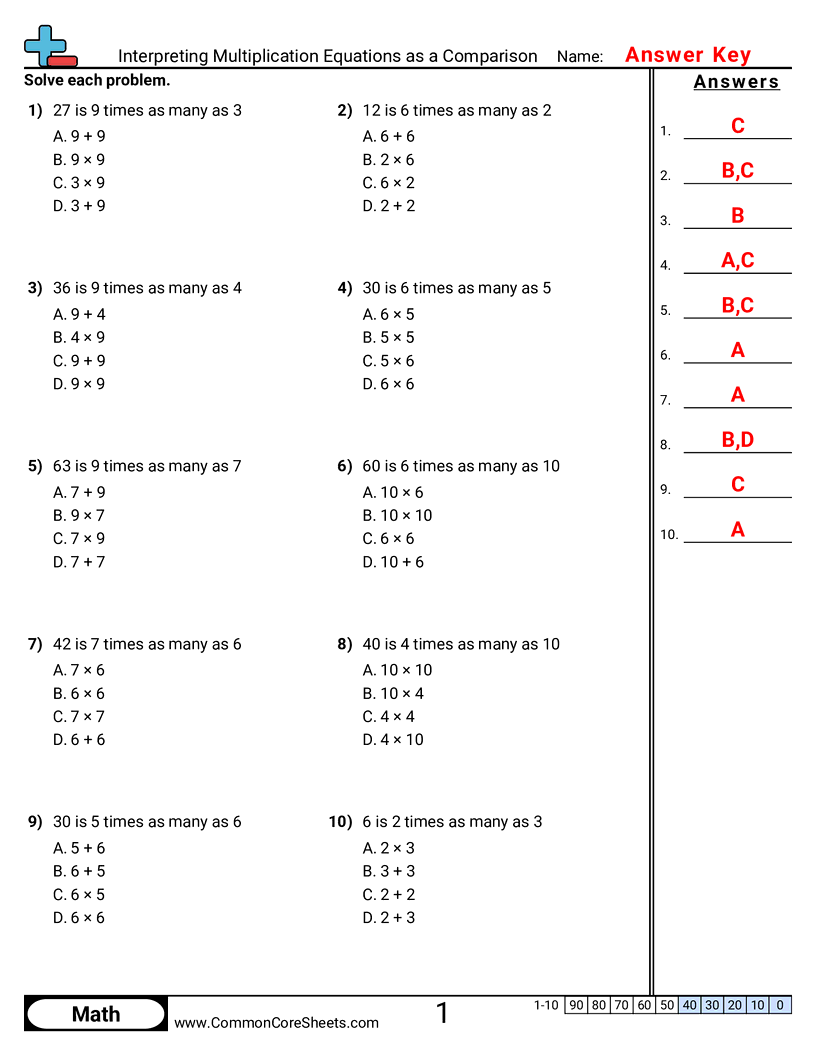 4oa1 Worksheets - interpreting-multiplication-equations-as-a-comparison worksheet